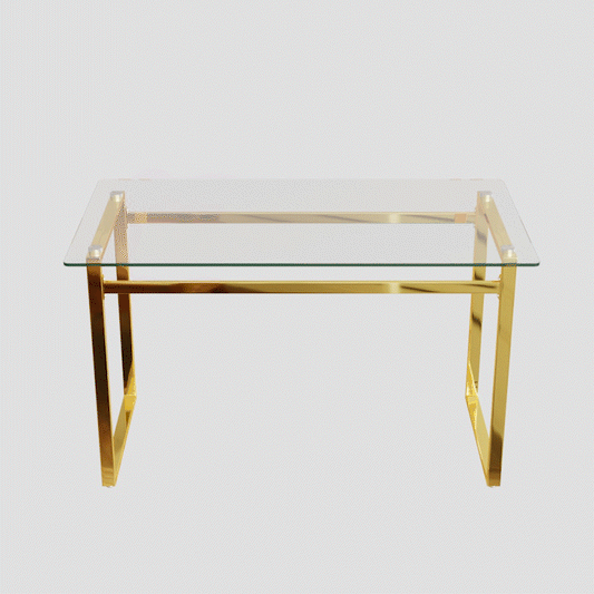 Modern Minimalist Rectangular Glass Dining Table for 4-6 with 0.31" Tempered Glass Tabletop and Golden Chrome Metal Legs, Writing Table Desk, for Kitchen Dining Living Room, 51" W x 27"D x 30" H