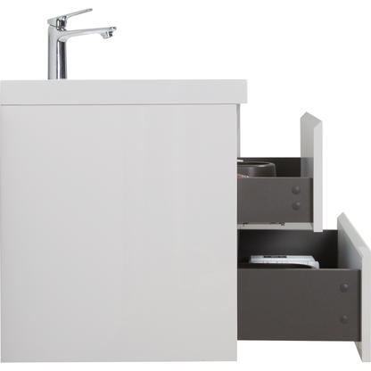 30" Floating Bathroom Vanity with Sink, Modern Wall-Mounted Bathroom Storage Vanity Cabinet with Resin Top Basin and Soft Close Drawers, Glossy White