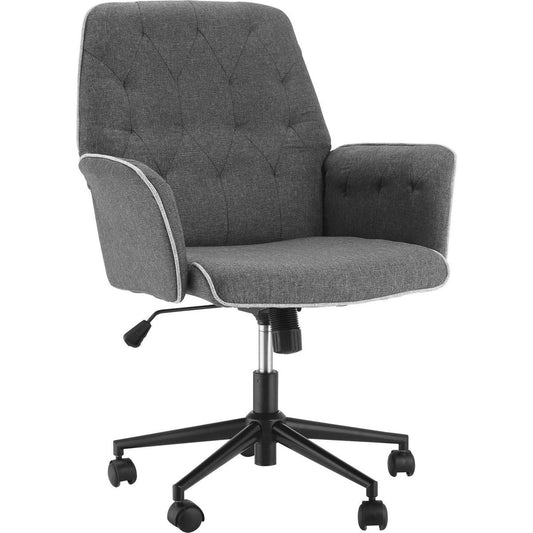 Linen Home Office Chair, Tufted Height Adjustable Computer Desk Chair with Swivel Wheels and Padded Armrests, Dark Gray