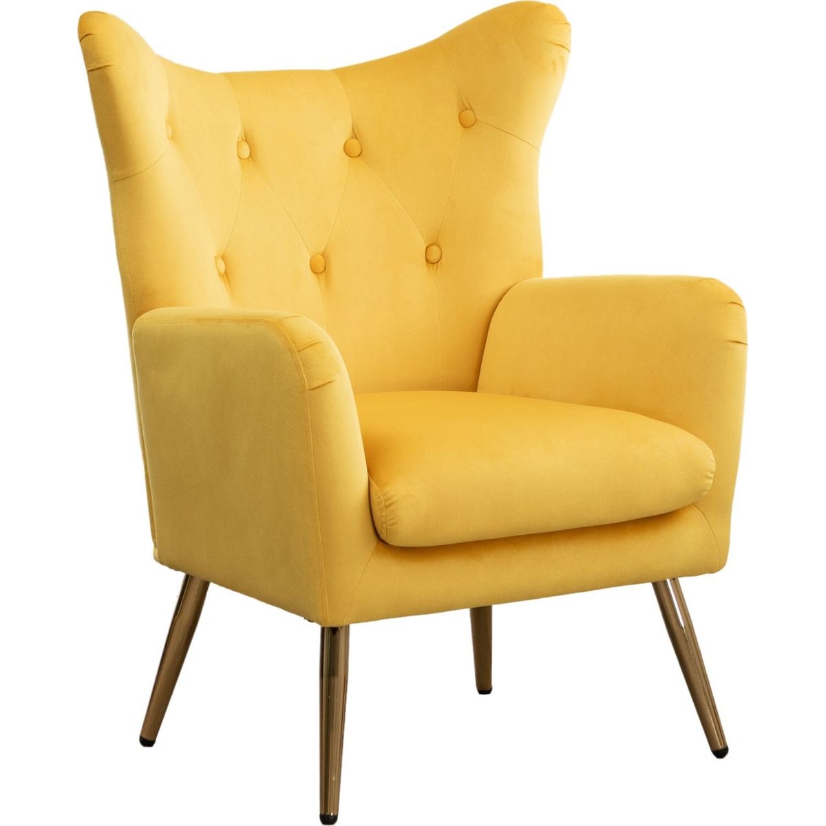 Sovarol Velvet Button-Tufted Wing Back Accent Chair, Yellow