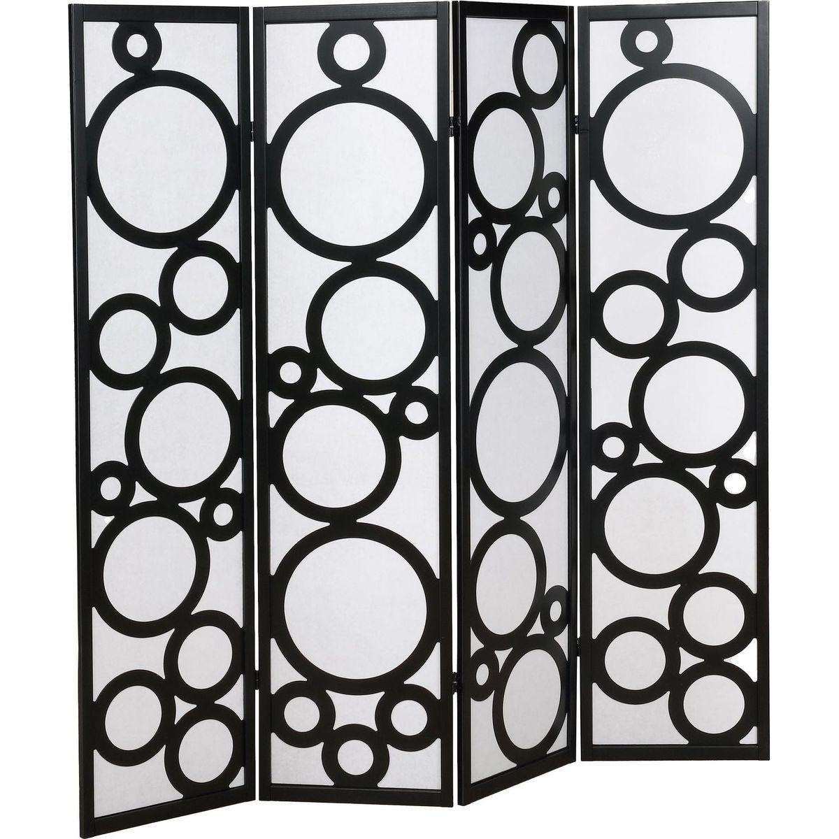Arvada 4-Panel Wood Room Divider with Circle Pattern, Black