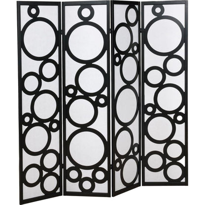 Arvada 4-Panel Wood Room Divider with Circle Pattern, Black