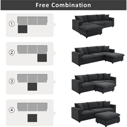 100.4x64.6" Modern Sectional Sofa,L-shaped Couch Set with 2 Free pillows,4-seat Polyester Fabric Couch Set with Convertible Ottoman for Living Room, Apartment, Office,4 Colors