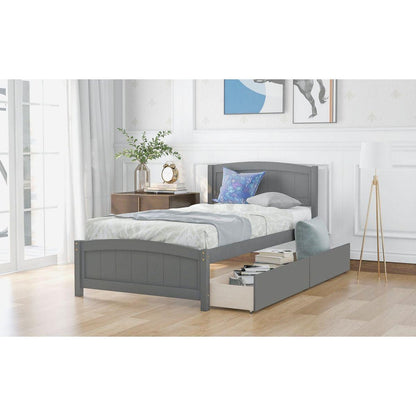 Twin size Platform Bed with Two Drawers, Gray