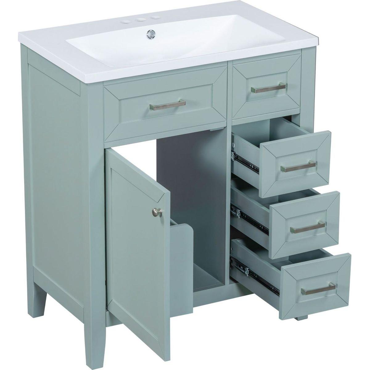 30" Bathroom Vanity with Sink Combo, Green Bathroom Cabinet with Drawers, Solid Frame and MDF Board