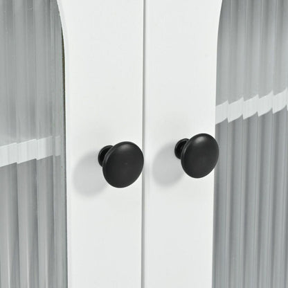 Rolling Kitchen Island With Movable Extended Table, Kitchen Cabinet on Wheels with Power Outlets and 2 Fluted Glass Doors, Kitchen Island with a Storage Compartment and Side 3 Open Shelves, White