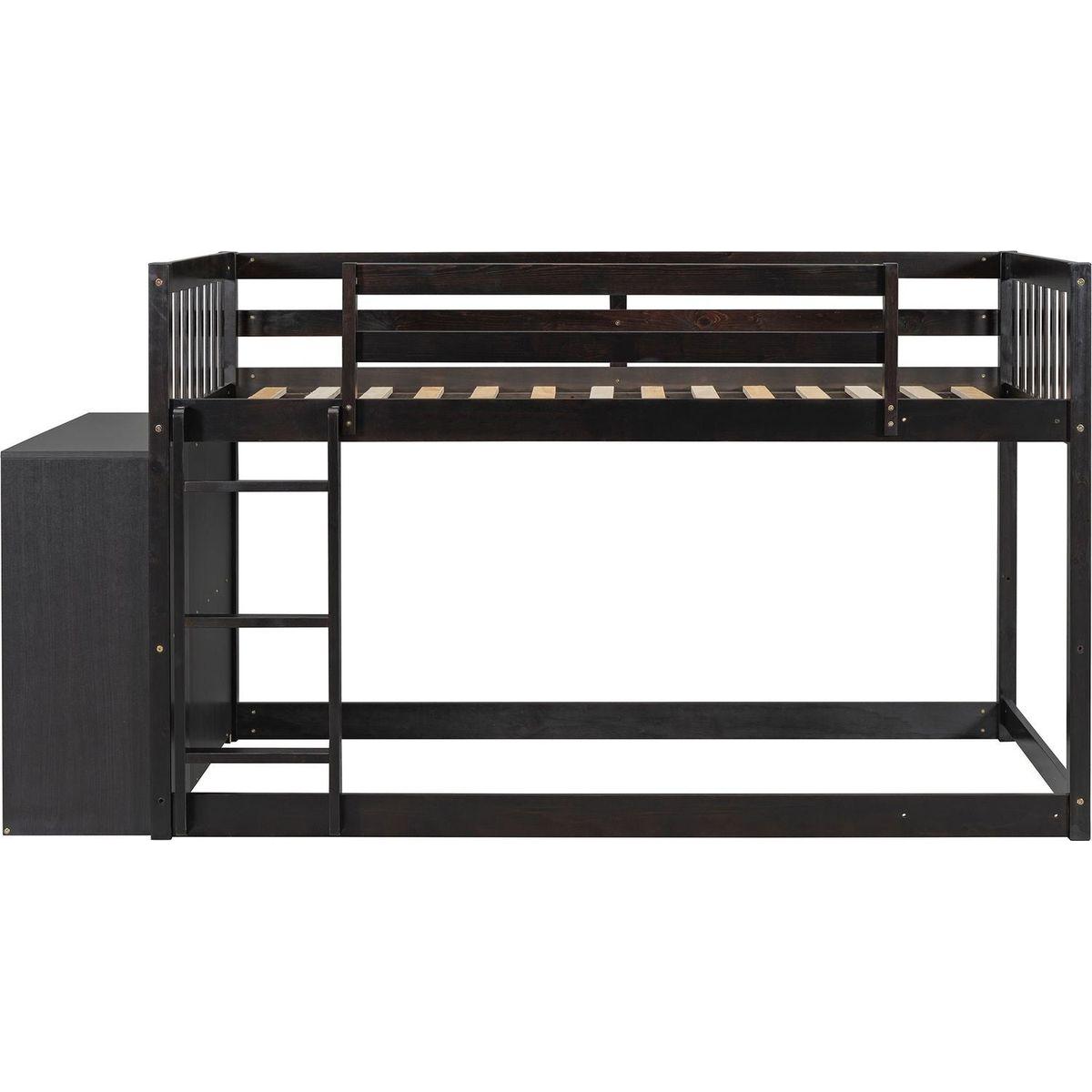 Twin over Twin Bunk Bed with 4 Drawers and 3 Shelves-Espresso