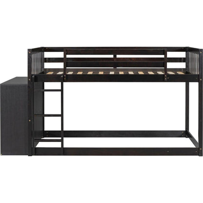 Twin over Twin Bunk Bed with 4 Drawers and 3 Shelves-Espresso