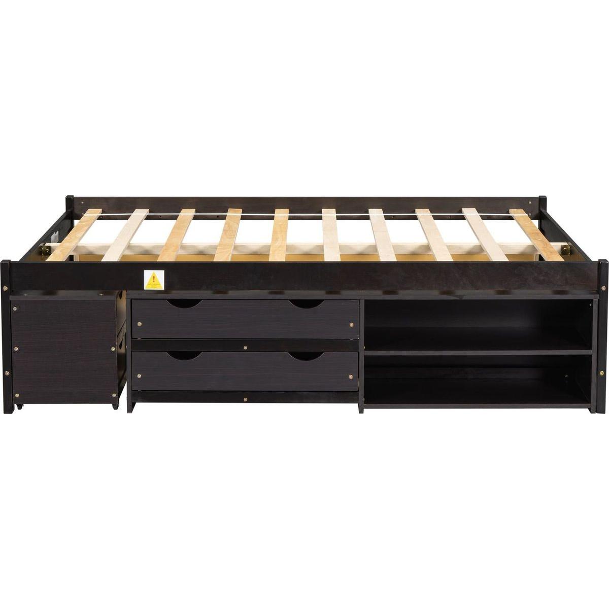 Versatile Full Bed with Trundle,Under bed Storage Box and Nightstand .Espresso