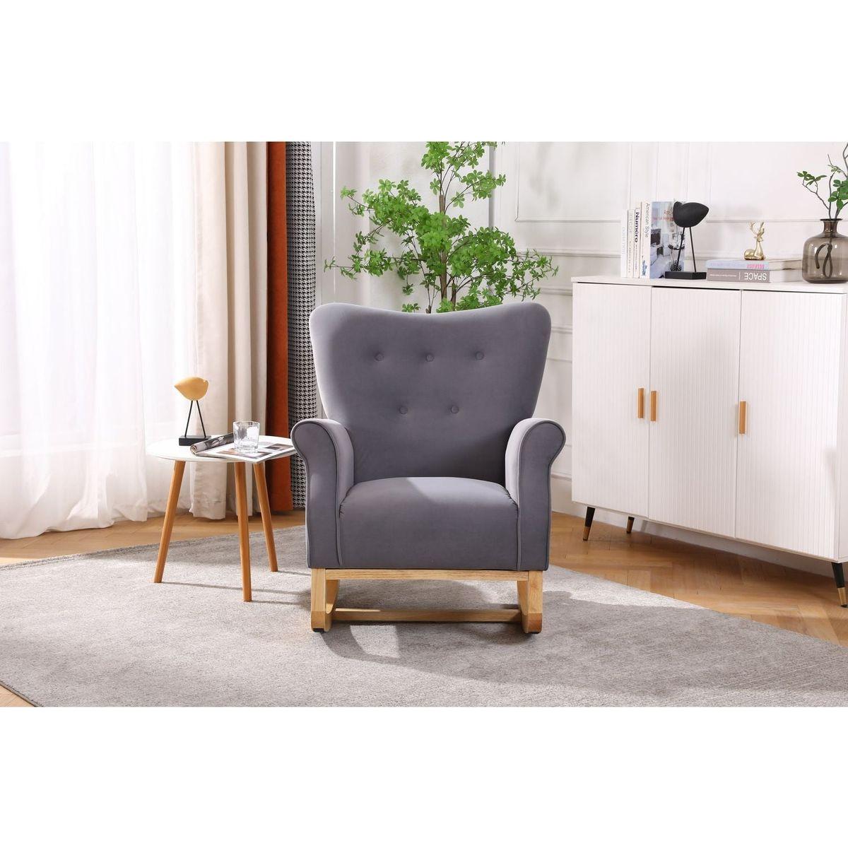 Modern Rocking Chair, Upholstered Accent Chair for Nursery, Playroom, Bedroom and Living Room, Small Contemporary Rocker, Kids Cushioned Arm Chair, Grey