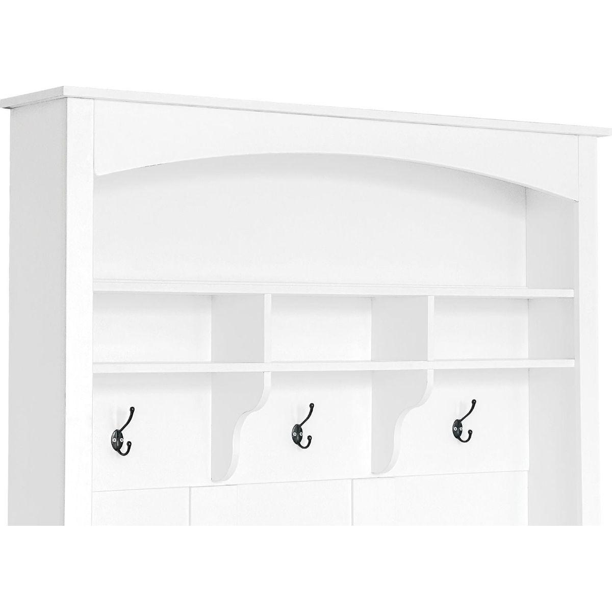 47.2" Wide Hall Tree with Bench and Shoe Storage, Multi-functional Storage Bench with 3 Hanging Hooks & Open Storage Space, Rectangle Storage & Shelves Coat Rack for Hallway, White