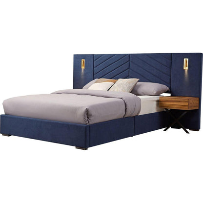 Queen Size Velvet Bed Frame/Vertical Channel Tufted Wingback Headboard/Upholstered Platform Bed/Strong Wooden Slats/No Box Spring Needed/Easy AssemblyRoyal blue