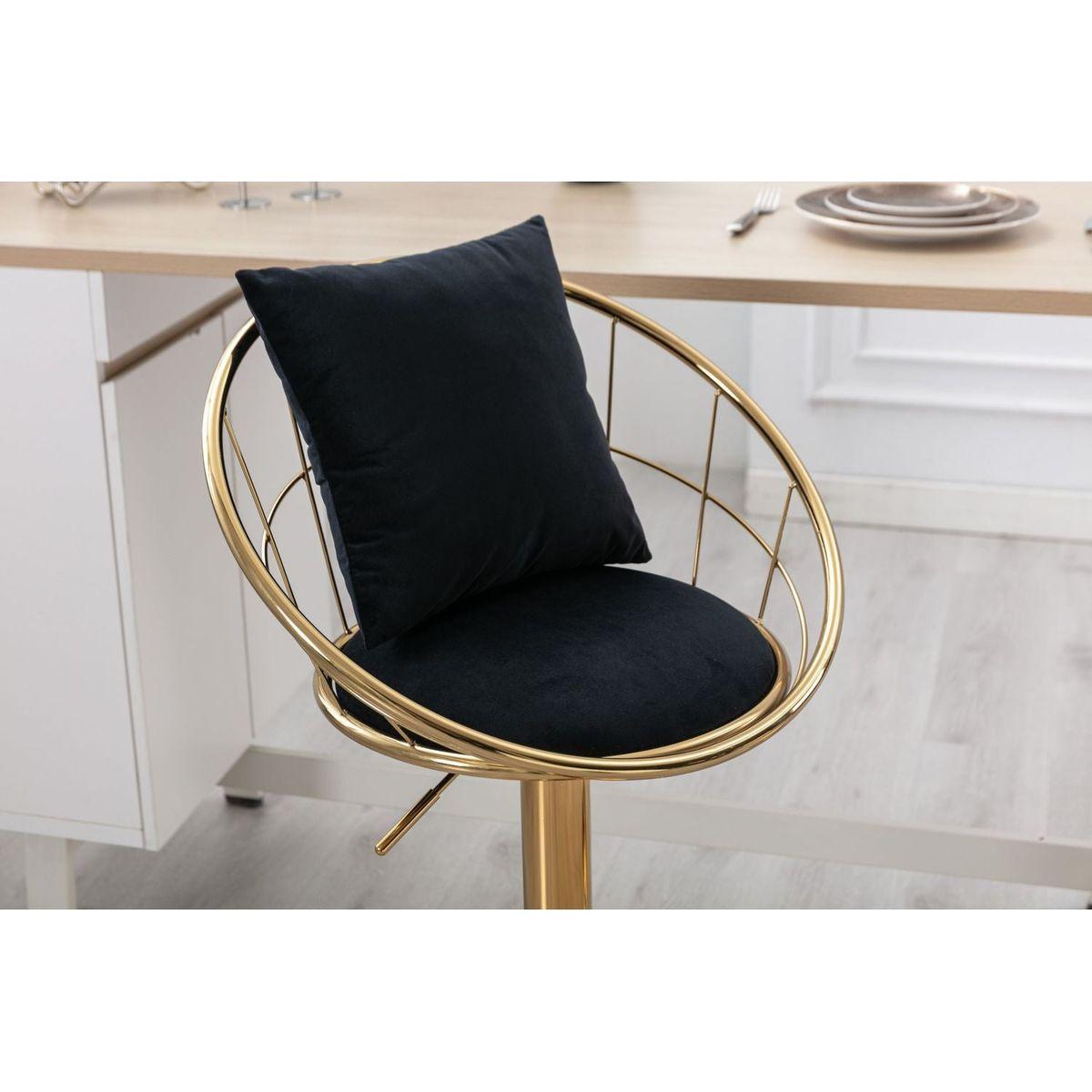 Black velvet bar chair, pure gold plated, unique design,360 degree rotation, adjustable height,Suitable for Dining room and bar,set of 2