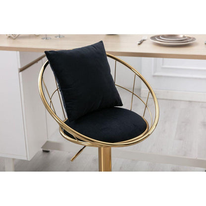 Black velvet bar chair, pure gold plated, unique design,360 degree rotation, adjustable height,Suitable for Dining room and bar,set of 2