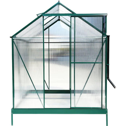 6.3'x6.2'x7' Polycarbonate Greenhouse, Heavy Duty Outdoor Aluminum Walk-in Green House Kit with Rain Gutter, Vent and Door for Backyard Garden, color green
