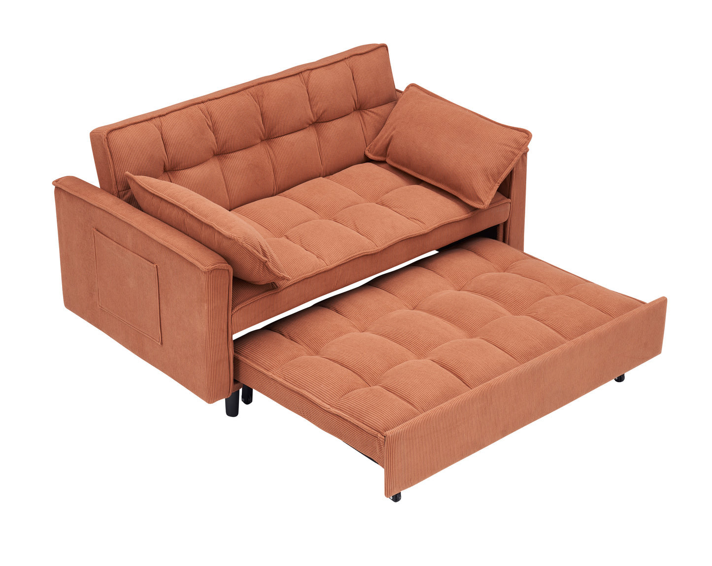 Folding sofa bed, adjustable back, access sofa, recliner, single bed, orange