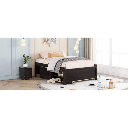 Versatile Full Bed with Trundle,Under bed Storage Box and Nightstand .Espresso