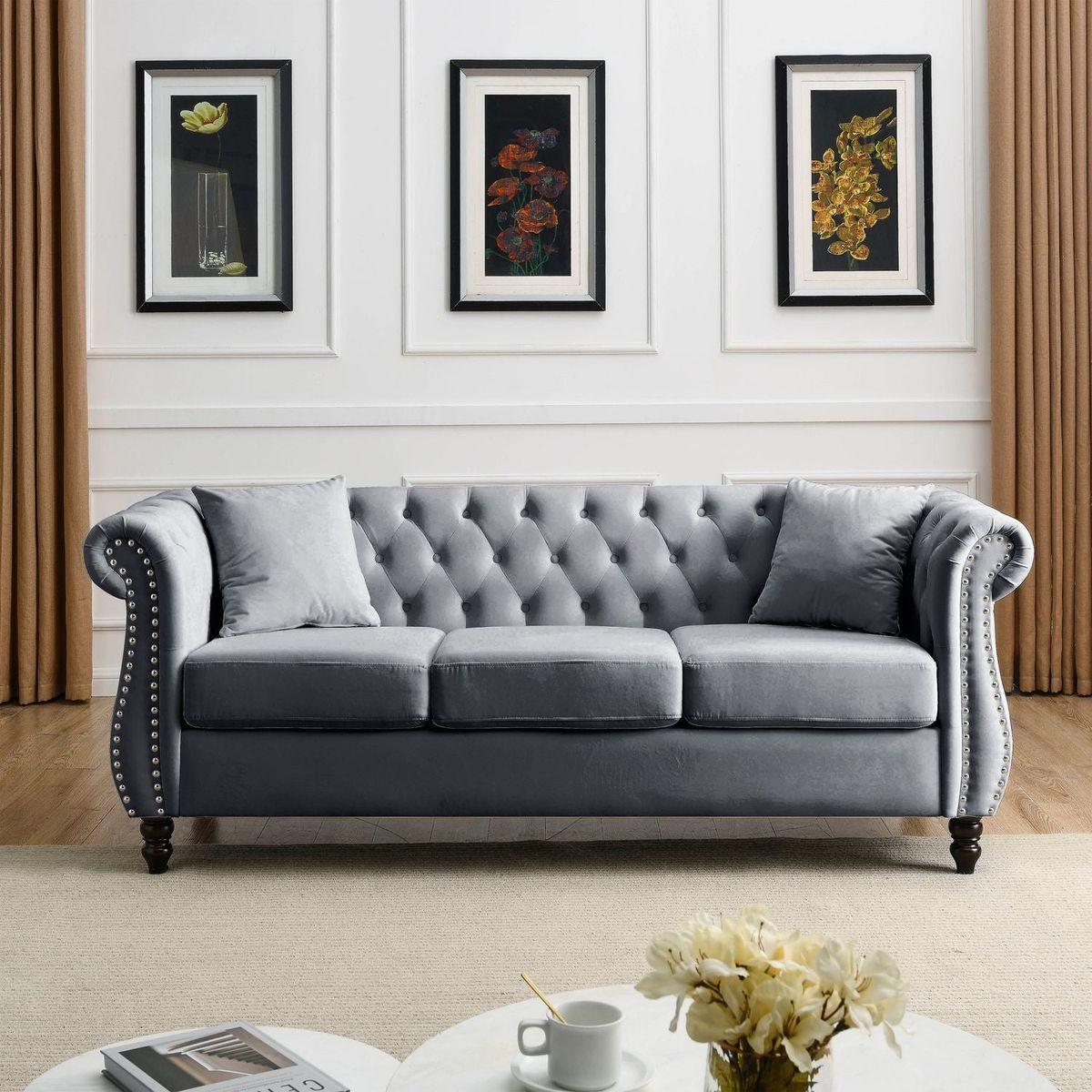 3-seater + 3-seater Combination sofa.Grey Velvet