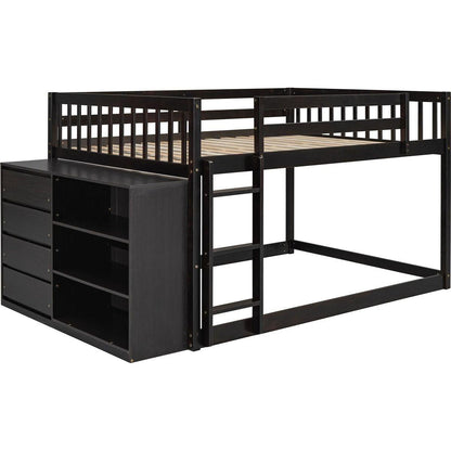 Full over Full Bunk Bed with 4 Drawers and 3 Shelves-Espresso