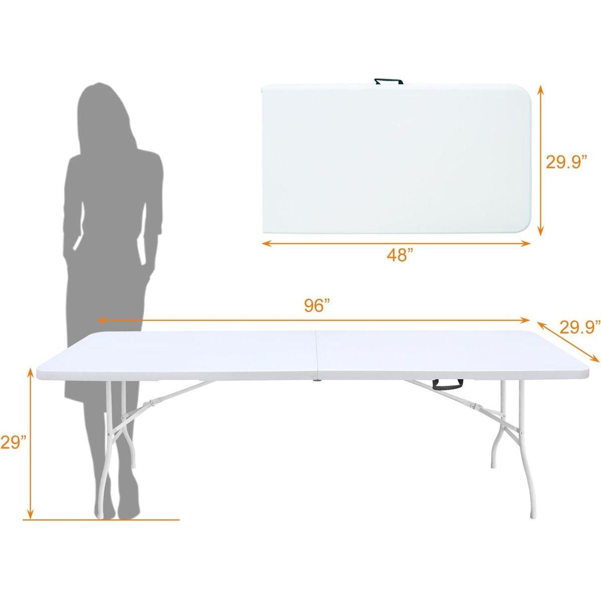 8ft Folding Table, Portable Plastic Table for Camping, Picnics, Parties, High Load Bearing Foldable Table White