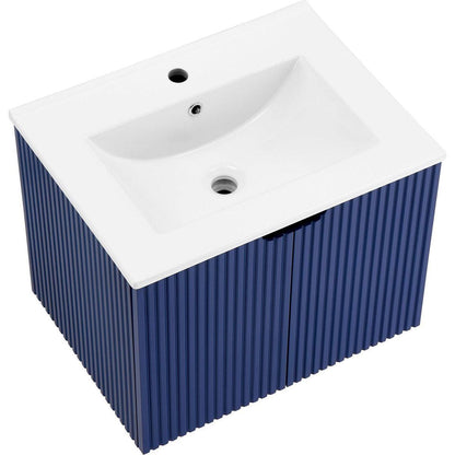 24" Floating Wall Mounted Bathroom Vanity with White Porcelain Sink and Soft Close Doors