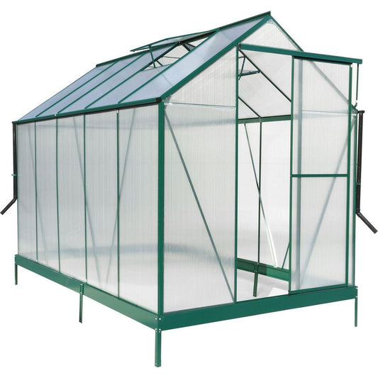 6.3'x10.2'x7' Polycarbonate Greenhouse, Heavy Duty Outdoor Aluminum Walk-in Green House Kit with Rain Gutter, Vent and Door for Backyard Garden, color green