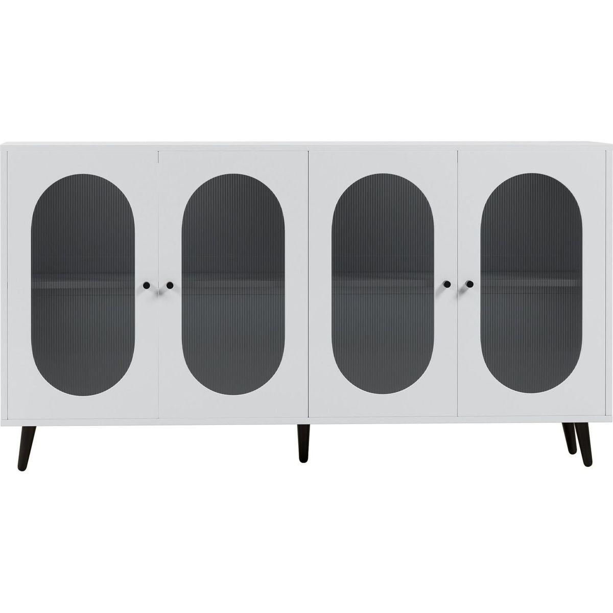 Modern Accent Sideboard Cabinet with Acrylic Doors, Freestanding Storage Cupboard Console Table for Kitchen Dining Living Room Hallway Office, White