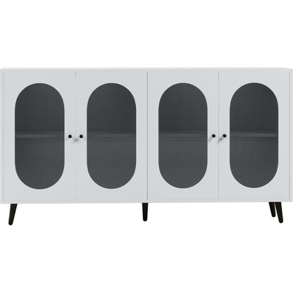 Modern Accent Sideboard Cabinet with Acrylic Doors, Freestanding Storage Cupboard Console Table for Kitchen Dining Living Room Hallway Office, White