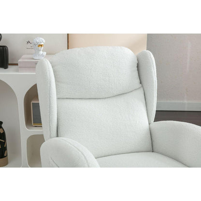 Teddy Fabric Rocking Chair With Packet Wood Legs,Ivory