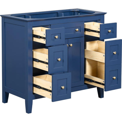 36" Bathroon Vanity without Sink, Modern Freestanding Single Bathroom Cabinet with 6 Drawers & 2 Cabinets, Storage Cabinet for Bathroom, Solid Wood Frame Vanity Set, Blue (NOT INCLUDE SINK)