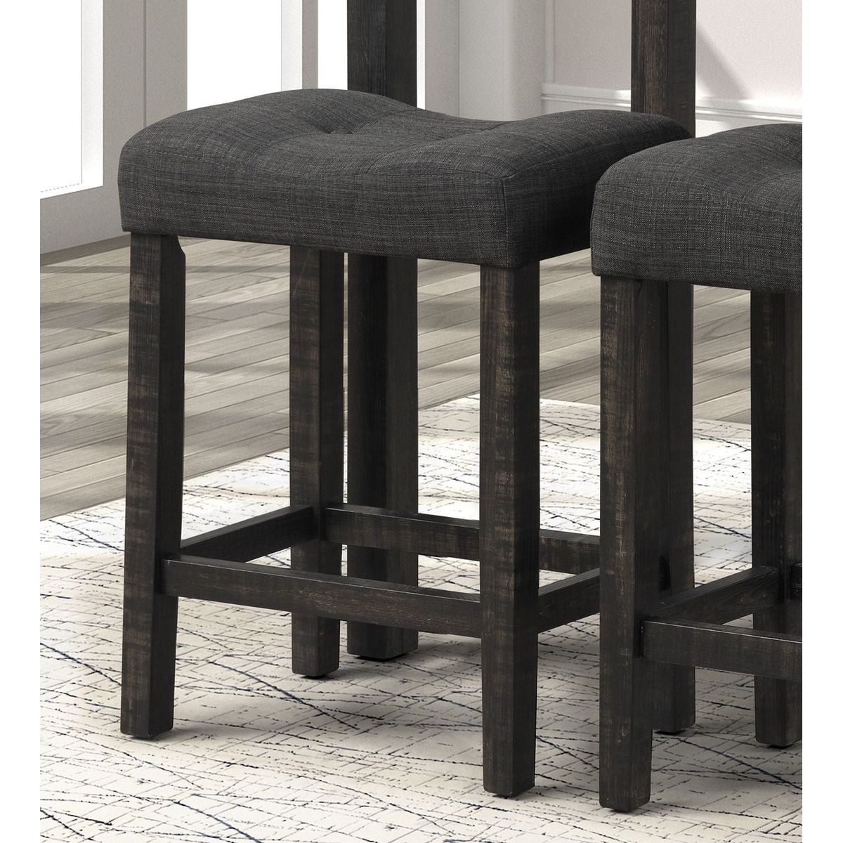 Sora Button Tufted Counter Height Saddle Stool, Set of 2, Gray