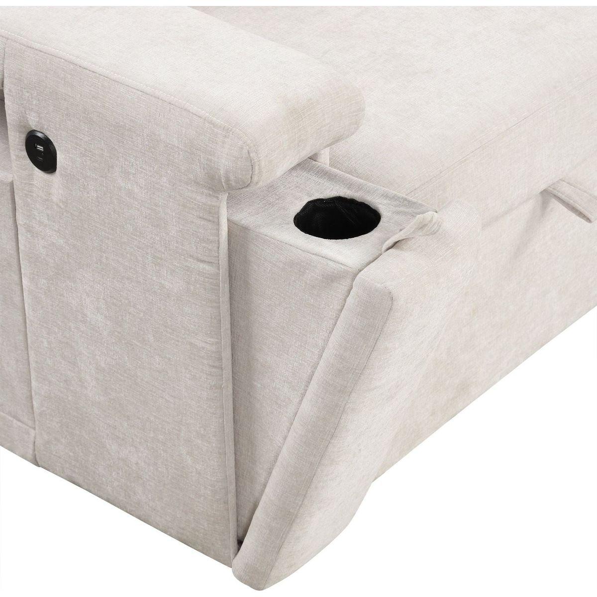 L-shaped Padded Modular Sofa with Storage Space, USB Ports, and Cup Holders on the Armrests, Suitable for Living Rooms, Offices, and Apartments.