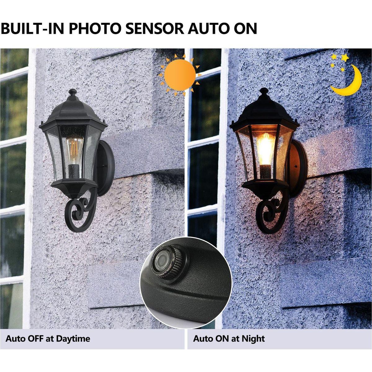 Outdoor Waterproof Glass Retro Wall Lamp(2 pack) with light sense