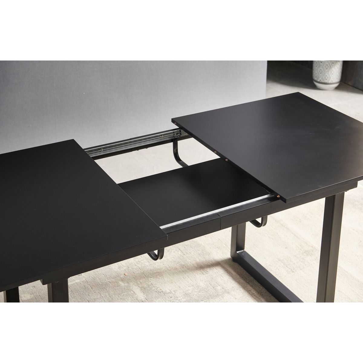 black color,Square Extendable Dining Table with metal leg,Modern Space Saving Kitchen Table for Living Room( 70.86" W x 31.5" D x 29.5" H)