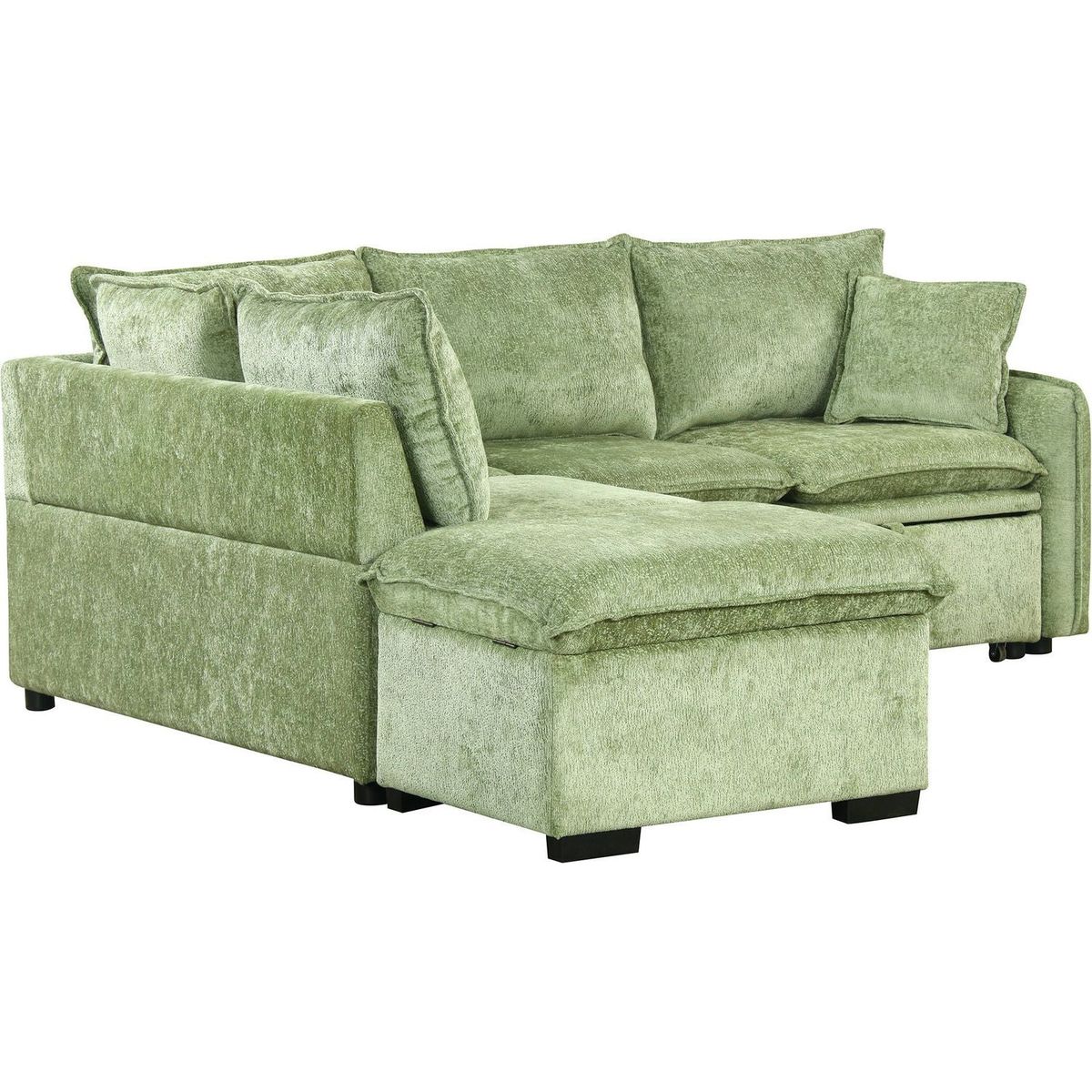 82.67"Convertible Sofa Bed Sectional Sofa Sleeper L-shaped Sofa with a Storage Ottoman,Two Pillows, Two Power Sockets and Two USB Ports for Living Room, Green