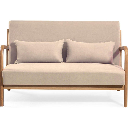 Leisure Chair with Solid Wood Armrest and Feet, Mid-Century Modern Accent Sofa,2 seat