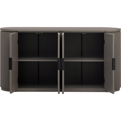 Vertical Striped Door Storage Cabinet with Metal Handles, Adjustable, Suitable for Study, Entryway and Living Room