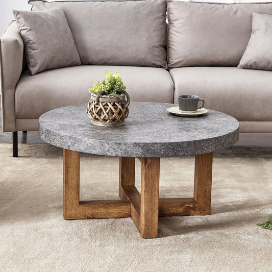 Modern Gray Texture MDF Round Coffee Table - 31.4' Diameter.A modern retro circular coffee table with a diameter of 31.4 inches, made of MDF material, suitable for living rooms. W1151131361