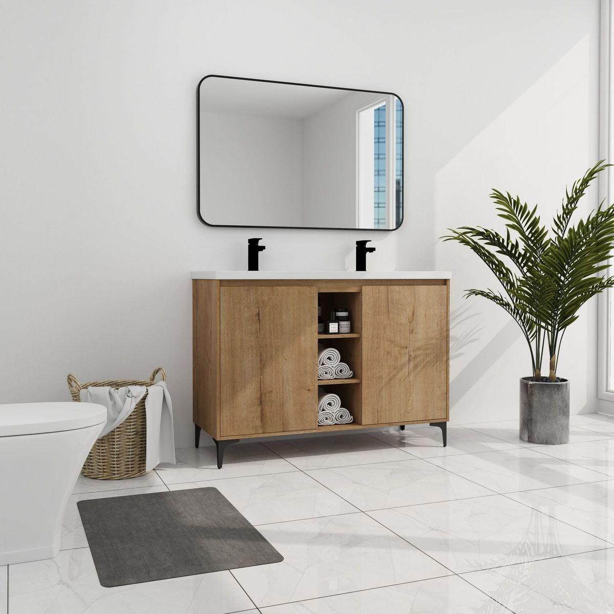 48" Freestanding Bathroom Vanity With Double Sink, Soft Closing Door Hinge (KD-Package)G