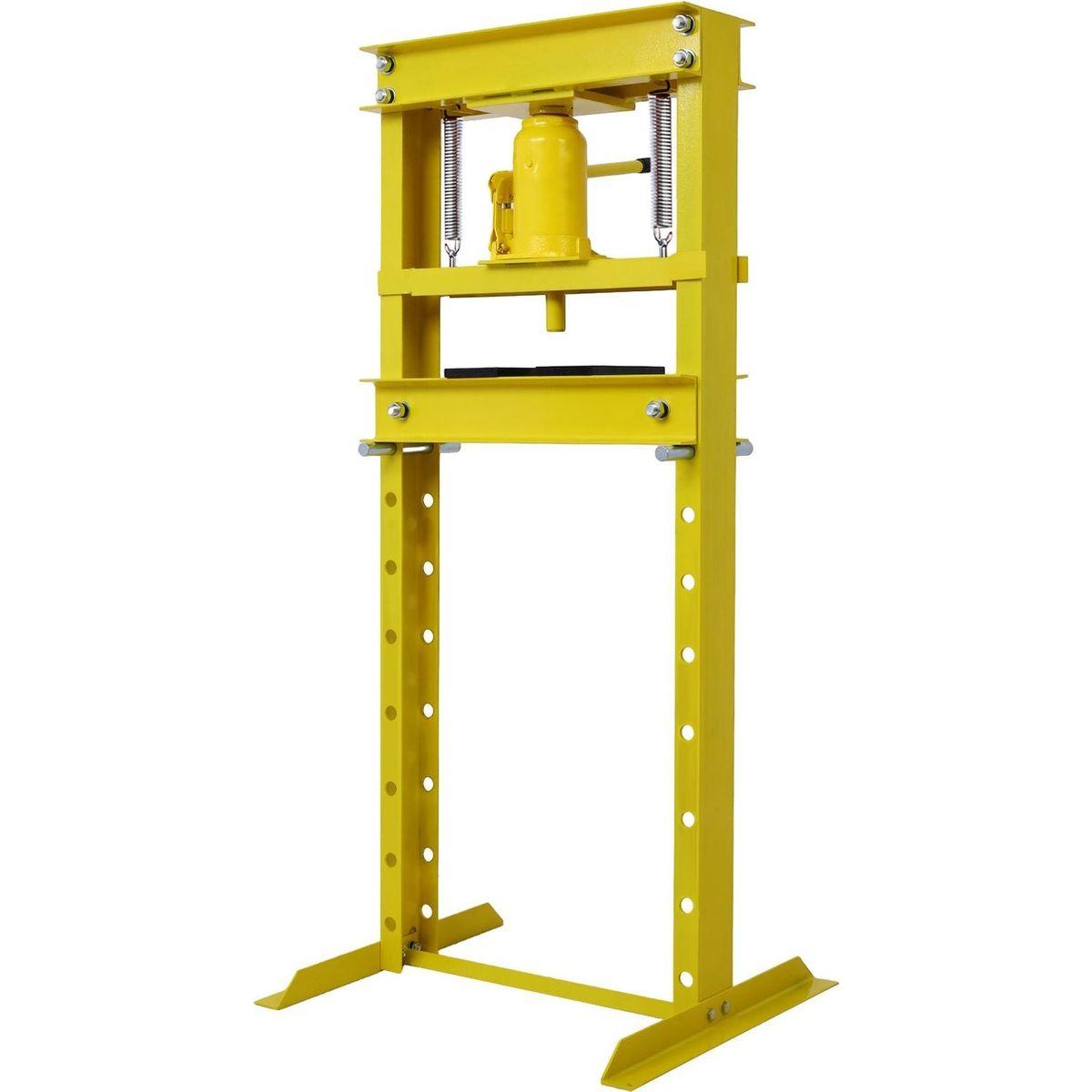 Hydraulic Shop Press, 12-Ton Capacity, Floor Mount, with Press Plates, H-Frame Garage Floor Press, Adjustable Working Table Height,, yellow