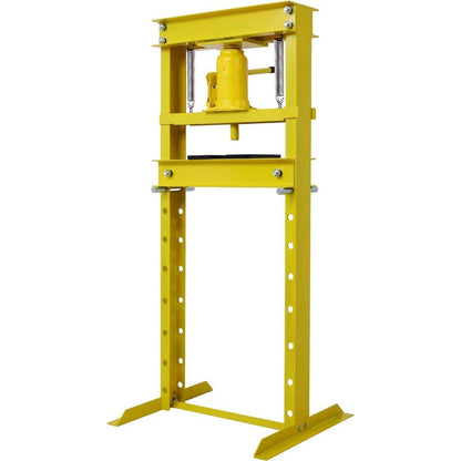 Hydraulic Shop Press, 12-Ton Capacity, Floor Mount, with Press Plates, H-Frame Garage Floor Press, Adjustable Working Table Height,, yellow