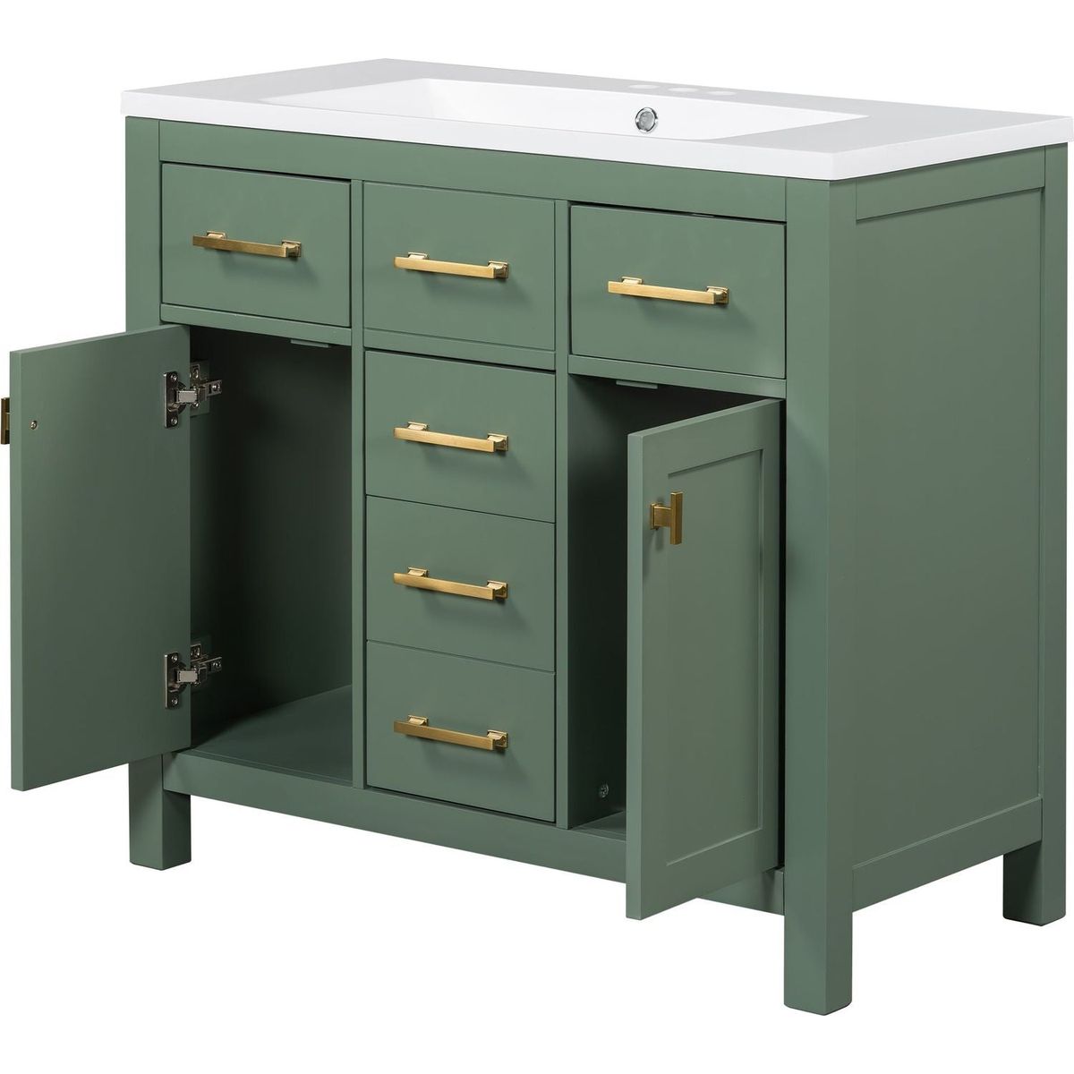 36" Bathroon Vanity with Resin Sink Combo Set,Modern Freestanding Single Bathroom Cabinet with 4 Drawers & 2 Cabinets,Storage Cabinet for Bathroom, Solid Wood Frame Vanity Set, Green