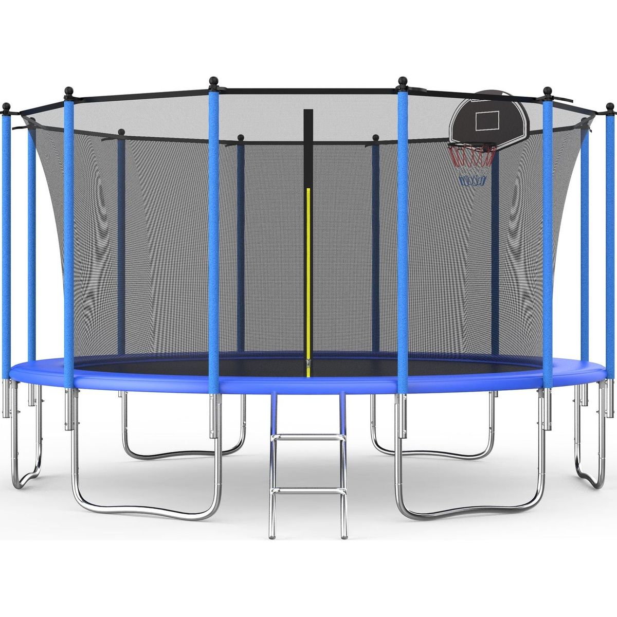 14 FT TRAMPOLINE INSIDE SAFETY NET WITH BASKETBALL HOOP