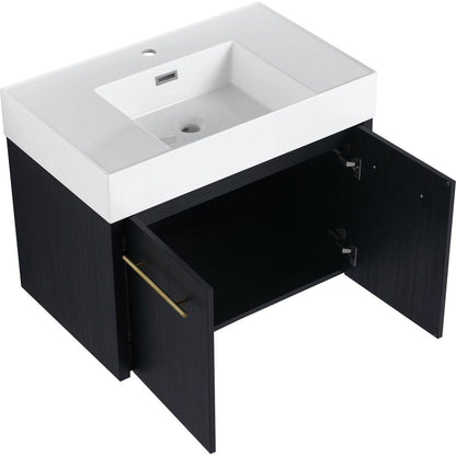 30 Inch Wall-Mounted Bathroom Vanity with Sink, Thick Edged Resin Basin, KD-Package