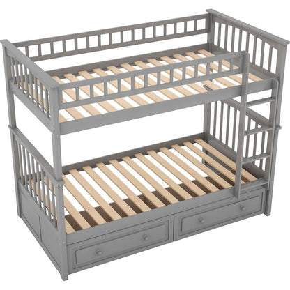 Twin over Twin Bunk Bed with Drawers, Convertible Beds, Gray