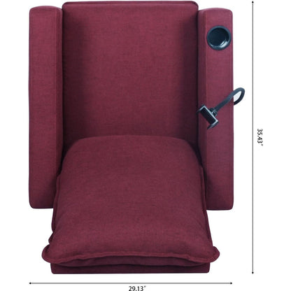 Recliner Chairs for Adults, Adjustable Recliner Sofa with Mobile Phone Holder & Cup Holder, Modern Reclining Chairs Fabric Push Back Recliner Chairs for Living Room, Bedroom, RED