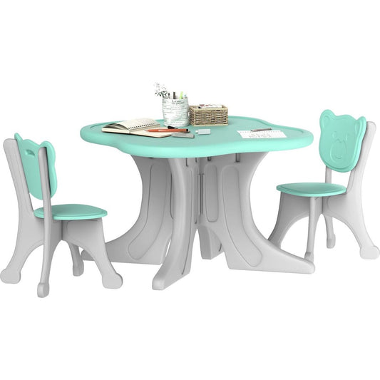 Qaba Kids Table and Chairs Set, 3 Piece Toddler Table and Chair Set for 3-6 Years Old, Light Blue