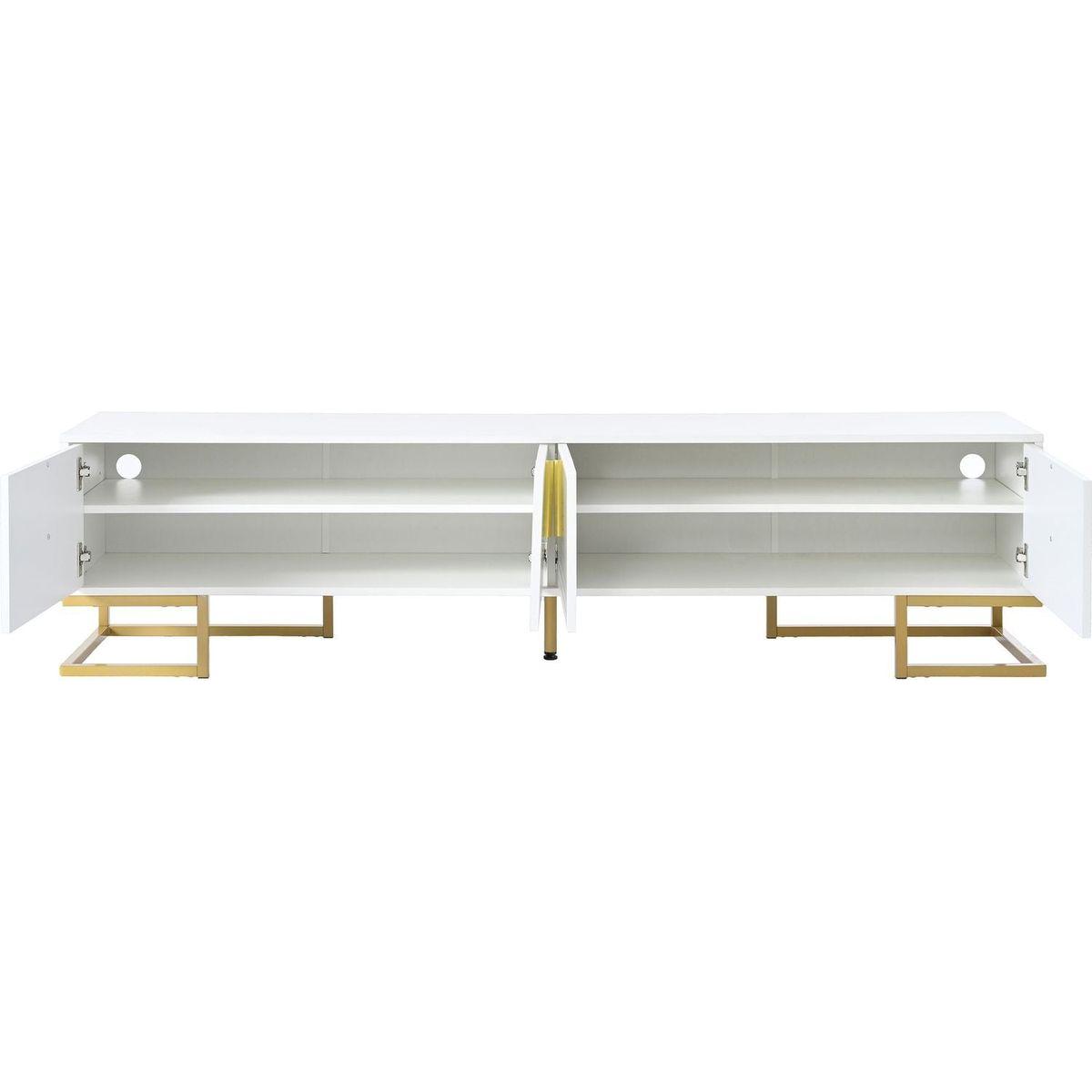 Modern TV Stand with Metal Legs and Gold Handles for TVs Up to 80", Media Console Table with Cabinets and Adjustable Shelves, Luxury TV Cabinet with Geometric Lines for Living Room, White