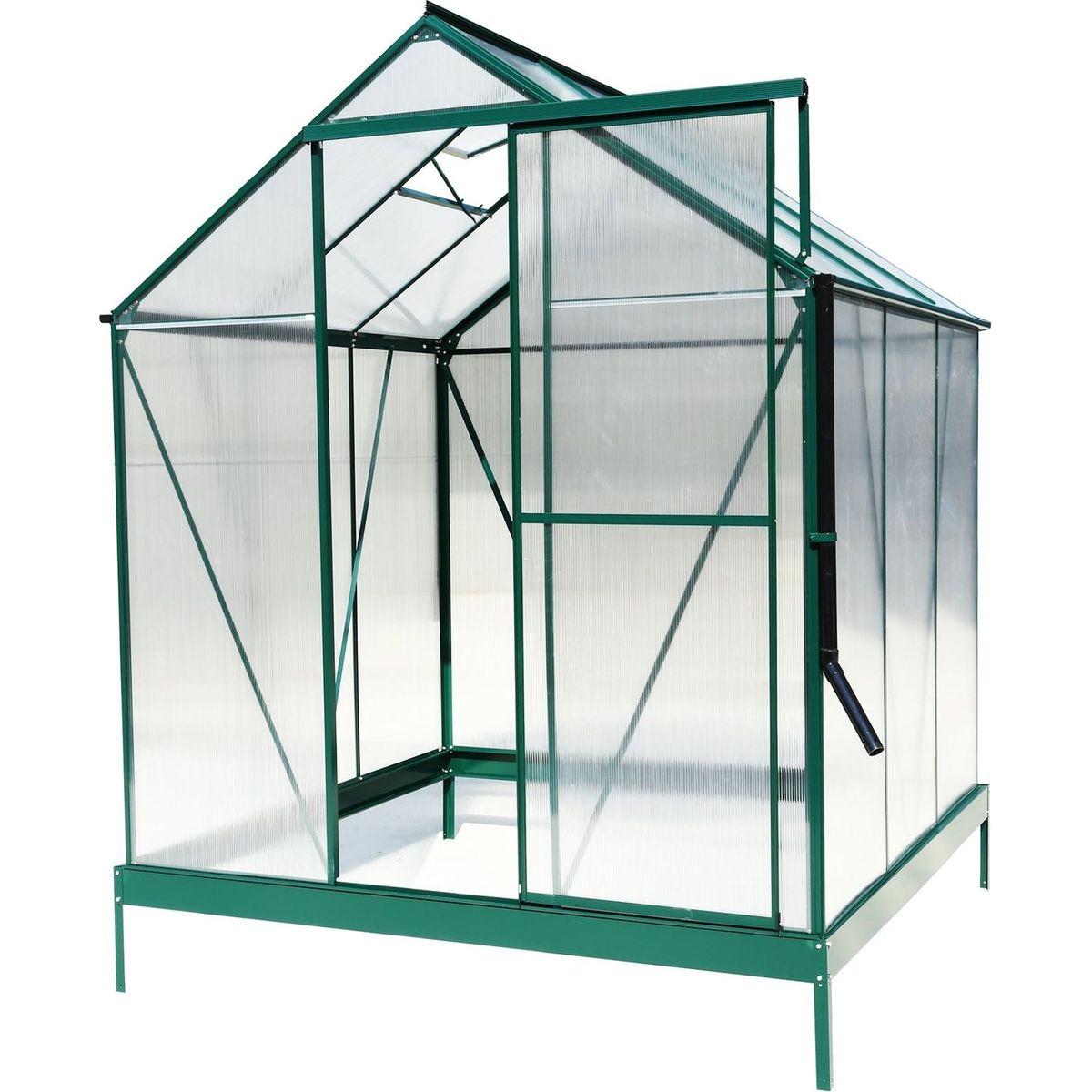 6.3'x6.2'x7' Polycarbonate Greenhouse, Heavy Duty Outdoor Aluminum Walk-in Green House Kit with Rain Gutter, Vent and Door for Backyard Garden, color green