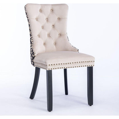 Classic Velvet Dining Chairs, High-end Tufted Solid Wood Contemporary Velvet Upholstered Dining Chair with Wood Legs Nailhead, SET OF 2,Beige and Patterned
